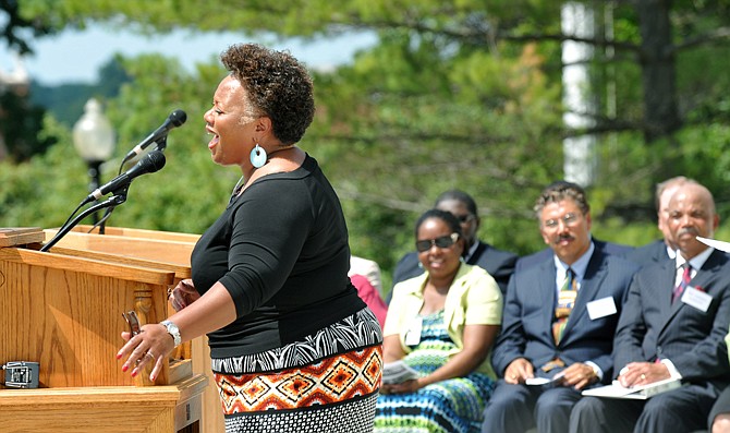 Sylvia Ferguson, at top, wowed the crowd Wednesday at the Capitol's south lawn with her version of "If I Can Help Somebody" during the 50th anniversary celebration of Martin Luther King's March on Washington and his "I Have a Dream" speech.