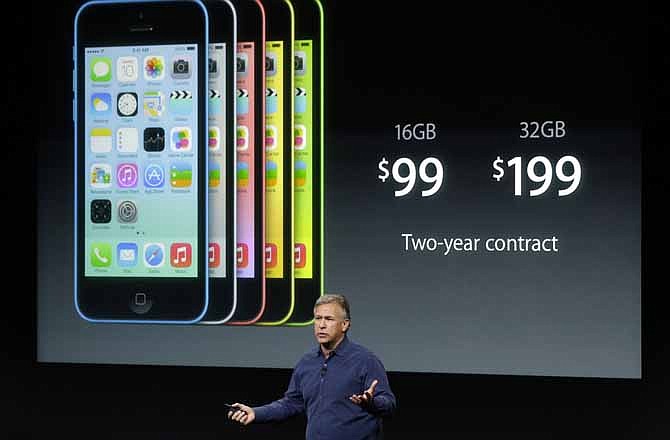 Phil Schiller, Apple's senior vice president of worldwide product marketing, speaks on stage during the introduction of the new iPhone 5c in Cupertino, Calif., Tuesday, Sept. 10, 2013. 