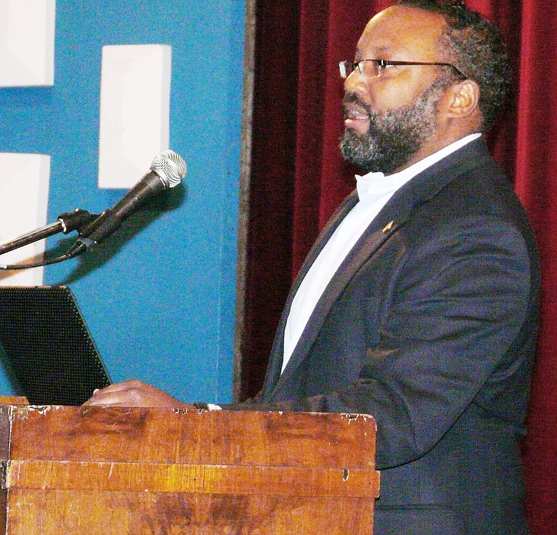 Local attorney Rod Chapel Jr. talks about the importance of the U.S. Constitution to Lincoln University students during Tuesday's Constitution Day event in the Thomas Pawley Auditorium in LU's Martin Luther King Jr. Hall.