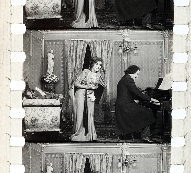 This image provided by Keene State College shows frames of a 1911 movie with actress Mary Pickford. The film was discovered in a New Hampshire barn and is undergoing restoration.