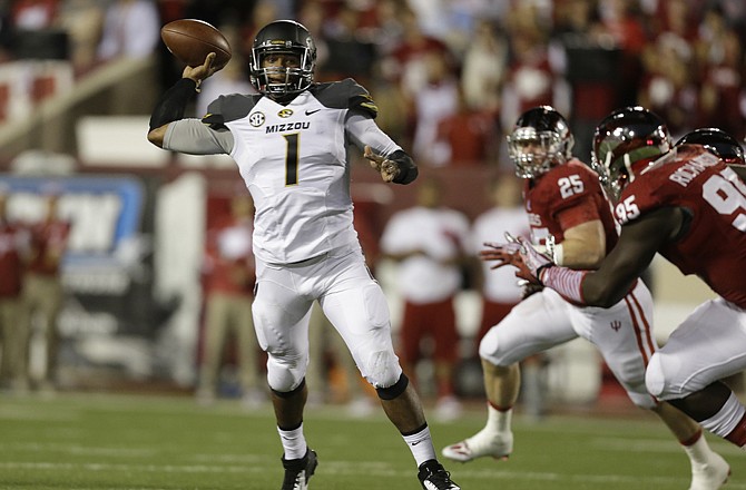 Missouri's James Franklin throws during the first half against Indiana last Saturday in Bloomington, Ind.