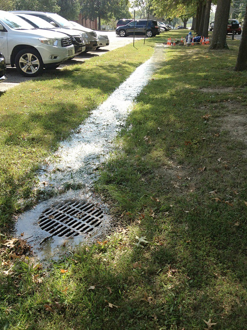 A water main break resulted in a small stream in front of McIntire Elementary Wednesday morning. With some help from Westminster College and C&R Market, the school was able to carry on with classes for the day.