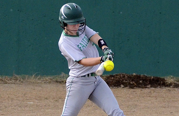 Payton Staggs of Blair Oaks connects on an inside-the-park home run during Wednesday's game against Versailles at the American Legion Sports Complex.