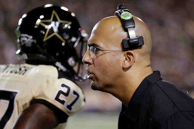 Vanderbilt head coach James Franklin yells to his players in the first quarter of an NCAA college football game against UAB, Saturday, Sept. 28, 2013, in Nashville, Tenn.