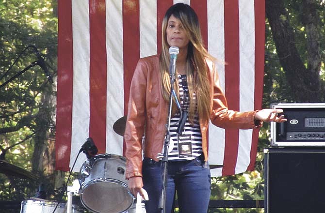 Sonnie Johnson speaks at the Rally for Common Sense on Saturday in Holts Summit, Mo. The rally welcomed conservatives, urging all to get involved and work together.  