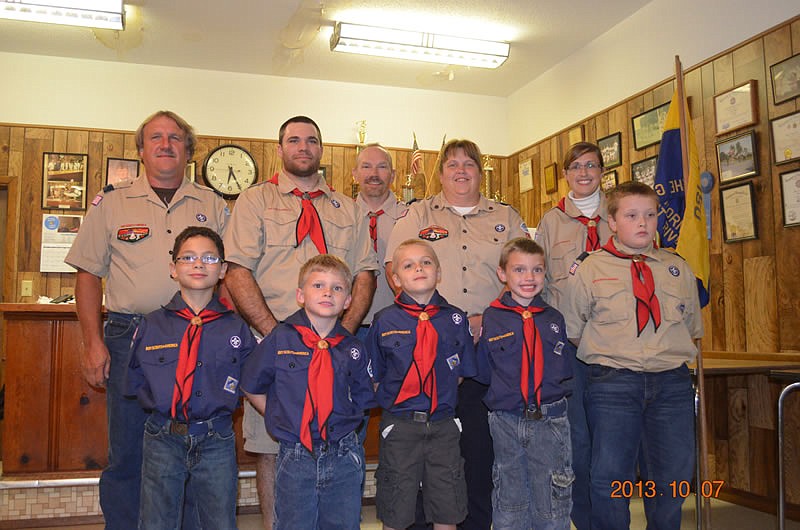 Photo submitted
New Cub Scouts earning the Bobcat badge were, left to right, Salvatore Vasquez, Gabriel Mills, Jace Schreck, Jalen Graff and Matthew Abernathy.  Also pictured are Tiger Den Leader Ernie Fast, Tiger Den Leader Jacob Oden, Assistant Cubmaster Brad Friedmeyer, Tiger Den Leader Malinda Fast, and Webelos Den Leader Sarah Graff.