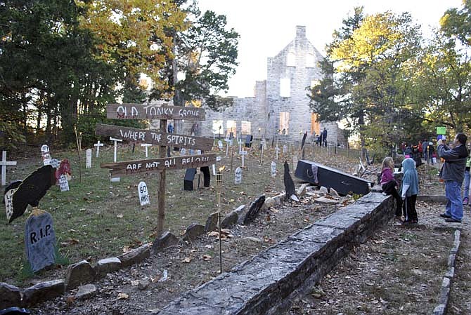 The Old Tonka Graveyard is just one of the spooky decorations that adorned the Ha Ha Tonka castle ruins at Friday's event. The Lake of the Ozarks area features family friendly activities this weekend and in the coming week for Halloween.