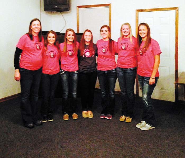 Members of the California High School varsity girls' golf team at the golf banquet Oct. 28 at the California Country Club, from left with Coach Ashley Atteberry, are Sophie Brant, Renee Roberts, Haley Goans, Rylee Glenn, Preston Peters and Becca Hamilton. (Emily Arnold was not present.)