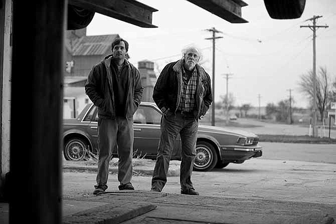 This image released by Paramount Pictures shows Will Forte as David Grant, left, and Bruce Dern as Woody Grant in a scene from the film "Nebraska," about a booze-addled father who makes to Nebraska with his estranged son in order to claim a million dollar Mega Sweepstakes Marketing prize. 