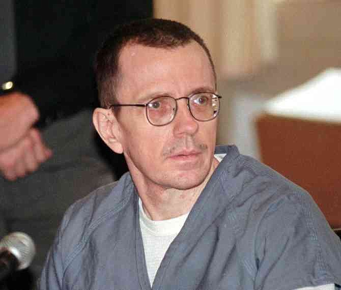 In this Monday, Oct. 19, 1998, file photo, Joseph Paul Franklin sits in Hamilton County Common Pleas Court in Cincinnati. Franklin has been convicted of five murders, but authorities suspect he's responsible for many more during a cross-country murder spree more than three decades ago, but it was the killing of a man outside a St. Louis-area synagogue in 1977 that landed Franklin on Missouri's death row. 
