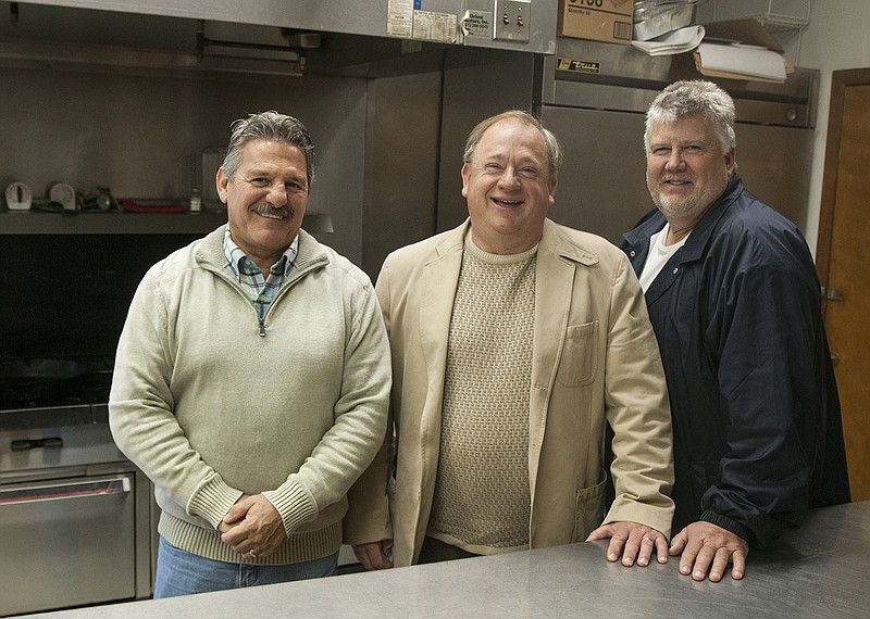 (From left to right) Fulton Men's Auxiliary president Steve Harding, Kingdom Projects manager Lon Little and ong-time volunteer at the Fulton VFW Dave Young stand in the VFW kitchen on Thursday. The three came together to plan the Fulton Men's Auxiliary Brunch at the VFW, which will be held on Dec. 1 from 10:30 a.m. to 2 p.m., to benefit Kingdom Projects. The brunch is all-you-can-eat and will feature eggs, sausage, pancakes, fried potatoes, biscuits and gravy, fruit, fried chicken, ham, green beans and dessert.