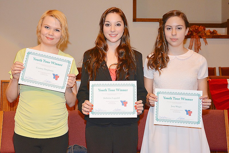 Courtney Templemire, Pilot Grove, Katherine Loganbill, Tipton, and Josey Wright, Prairie Home, are the winners of Co-Mo Electric Cooperative's 2014 Youth Tour competition and will be headed  to the nation's capital in June.