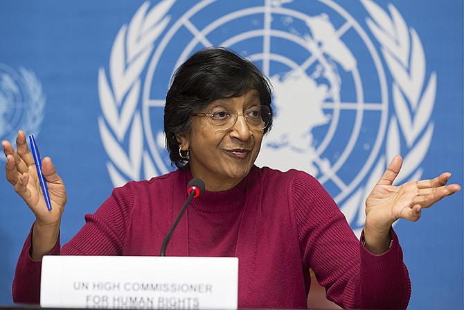 UN High Commissioner for Human Rights, South African Navi Pillay speaks during a news conference at the European headquarters of the United Nations in Geneva, Switzerland.