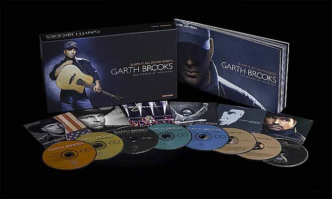 This photo provided by Pearl Records Inc. shows the boxed music set of CDS and DVDs for Garth Brooks' "Blame It All On My Roots." It's an eight-disc box set containing a blast of newly recorded material. 