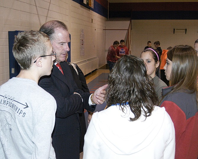 University of Missouri System President Tim Wolfe speaks with a group of California Middle School students about the importance of higher education.