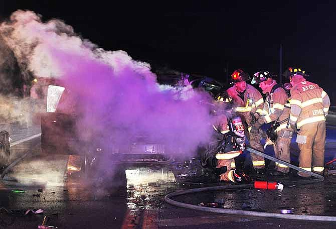 Emergency personnel responded to the scene of a two-Jeep crash on Missouri 94 in north Jefferson City on Tuesday evening. Firefighters removed an occupant after one of the two vehicles caught fire.