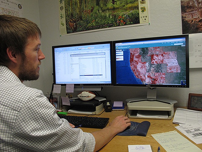 Chet Van Dellen, the GIS mapping coordinator for the Nevada Department of Wildlife works on a new, high-tech wildlife habitat-mapping project, which the Western Governors Association unveiled Thursday in Las Vegas. The Crucial Habitat Assessment Tool Â­- or CHAT - will pull together in one place maps for 16 western states in the hope of encouraging economic development while protecting the region's environmental treasures, from Puget Sound to the Rocky Mountains.