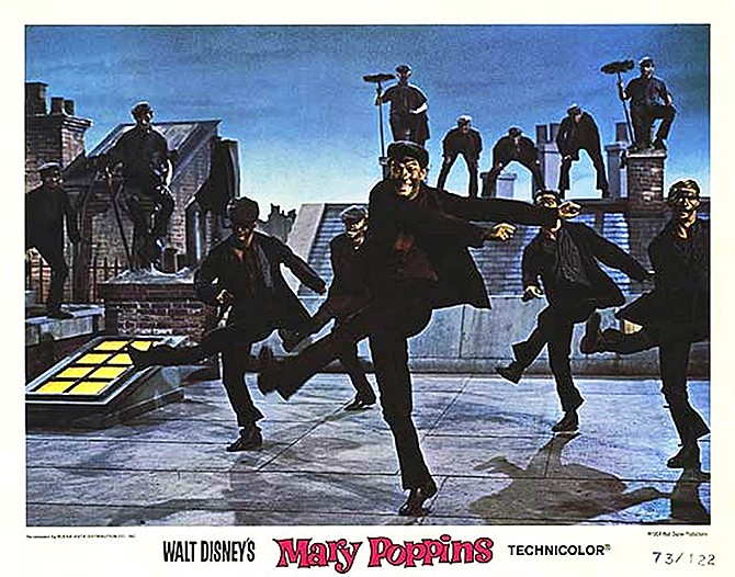 This undated handout image provided by the Library of Congress shows a scene from the movie "Mary Poppins." This scene shows Bert the chimney sweep, played by Dick Van Dyke, center, and the other sweeps performing Step in Time. The library is inducting 25 films into the National Film Registry to be preserved for their cultural, historical or cinematic significance. 