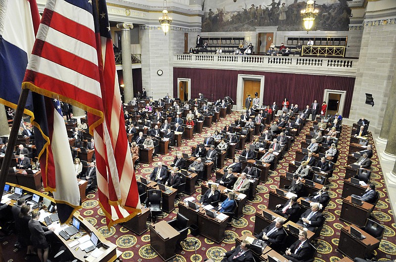 Representatives from the Missouri House listen Wednesday to Speaker of the House Timothy Jones outline this legislative session's proposals. 