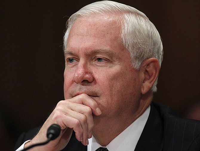 Then-Secretary of Defense Robert Gates testifies before a Senate Appropriations Committee subcommittee in 2011.
