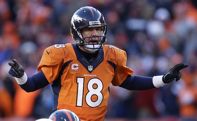 Broncos quarterback Peyton Manning barks out signals during Sunday's game against the Chargers in Denver.