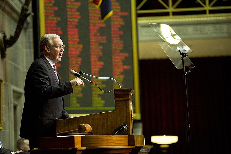 Gov. Jay Nixon delivers the State of the State address. Nixon called for raises for state employees.