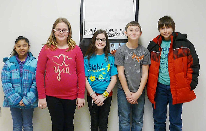 California Elementary School Students of the Week for Jan. 24, from left, are fifth graders Lizbeth Fernandez-Serrano, Kaitlyn Stauffer, Mia Kinchens, Lucas Ash and Chancellor McKenzie.