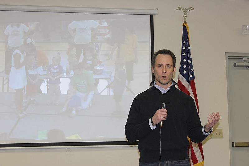 Tim Freeman with the American Cancer Society's Cancer Action Network speaks to attendees of the Callaway County Relay For Life Kickoff Thursday night. Event organizers hope to raise $46,000 for this year's relay.