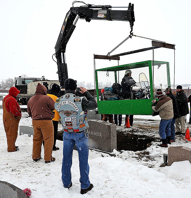 The family of Billy Standley, of Mechanicsburg, Ohio, carried out his wish to be buried on his 1967 Harley-Davidson motorcycle, burying him Friday in a large Plexiglas casket at Fairview Cemetery in Crawford County, Ohio. Standley's family said he'd been talking about being buried on his Harley for years.