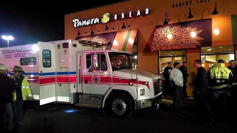 First responders stand outside Panera Bread's store at the Walt Whitman Mall in Huntington Long Island, New York late Saturday. Police say a 55-year-old restaurant manager has died and more than two dozen others were taken to hospitals after being overcome by carbon monoxide at the New York mall. A Suffolk County police spokesman identified the man who died Saturday as Steven Nelson. The 28 others affected by carbon monoxide were taken to area hospitals.

