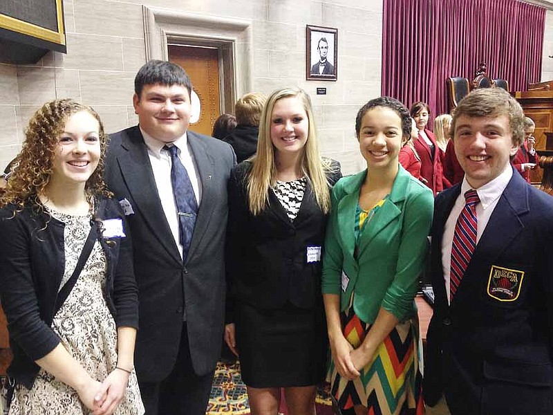 DECA members visiting the State Capitol are, from left to right, Emily Ziehmer, Tristan Oppermann, Preston Peters, Jasmine Wells and Burke Brant.