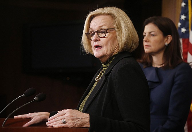 Sen. Claire McCaskill, D-Mo., left, and Sen. Kelly Ayotte, R-N.H., participate in a Thursday news conference on Capitol Hill, following a Senate vote on military sexual assaults. The Senate blocked a bill that would have stripped senior military commanders of their authority to prosecute rapes and other serious offenses, capping an emotional, nearly yearlong fight over how best to curb sexual assault in the ranks.