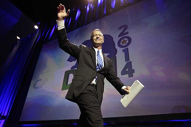 Maryland Gov. Martin O'Malley waves as he walks toward the podium at the California Democrats State Convention on Saturday, March 8, 2014, in Los Angeles. 