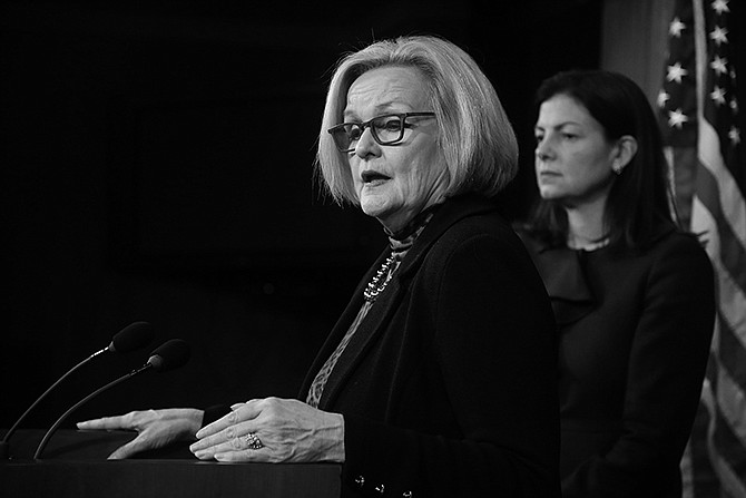Sen. Claire McCaskill, D-Mo., left, and Sen. Kelly Ayotte, R-N.H. are shown at a news conference last week on Capitol Hill. The Senate voted Monday to change the military justice system to deal with sexual assault.