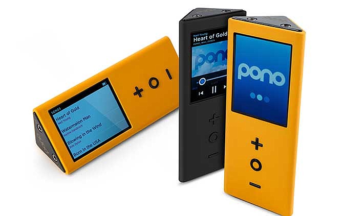 This photo provided by courtesy of PonoMusic shows a PonoPlayer. Musician Neil Young easily doubled his goal when fans contributed nearly $2 million in 24 hours to a Kickstarter campaign to fund his high-quality service, PonoMusic. Young and PonoMusic CEO John Hamm created a standalone multi-format player for the service, which won't work on cellphones, and have made high-end digital masters of more than 2,000 albums available for purchase in an online store. The player, triangularly shaped like a Toblerone bar, will retail for $399.