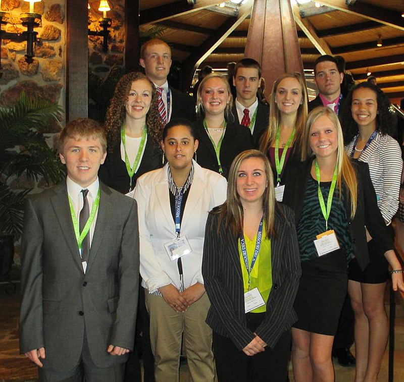 CHS students attending the Missouri DECA State Career Development Conference are front row, Shayne Ross, Layma Legon, Leah Korenberg, Morgan Henley;

middle row, Emily Ziehmer, Preston Peters, Abby Strickfaden, Jasmine Wells;

back row, J. T. Trachsel, Austin Gump, Conner George.