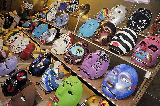 A display of painted ceramic faces by clients at A Safe Place, a domestic violence shelter in Festus, were on display Thursday at the Crime Victims' Rights Rally. Parents and children were invited to express their feelings through art and in the process are able to "give a face to the violence" suffered by abuse victims. 

