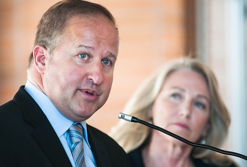 Rep. John Diehl, R-Town and Country, answers questions from reporters about funding for a new Fulton State Hospital alongside Rep. Jeanie Riddle, R-Mokane, Tuesday during a press conference. Riddle said the press conference served as a reminder that building a new FSH is still a priority.