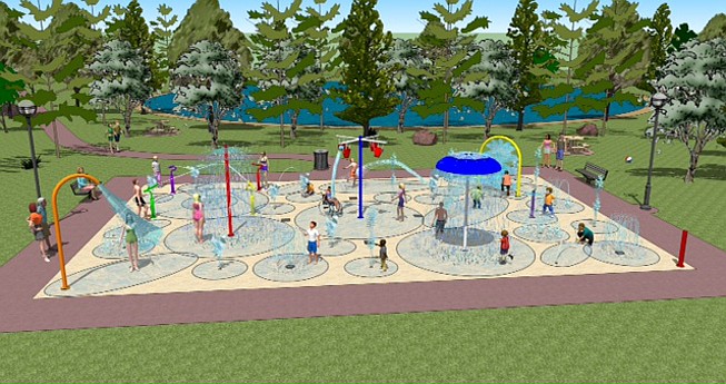 A mock-up of the new splash pad design for Memorial Park.