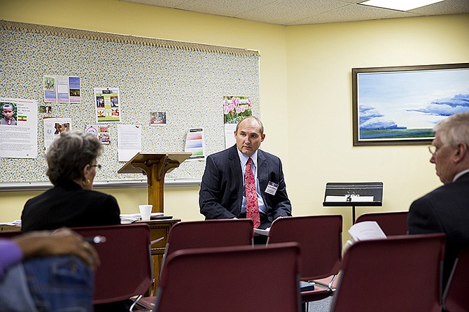 Jefferson City Public Schools Superintendent Brian Mitchell answers questions during an afternoon focus group during the Grandparents and Caregivers Conference Thursday at First Baptist Church. 