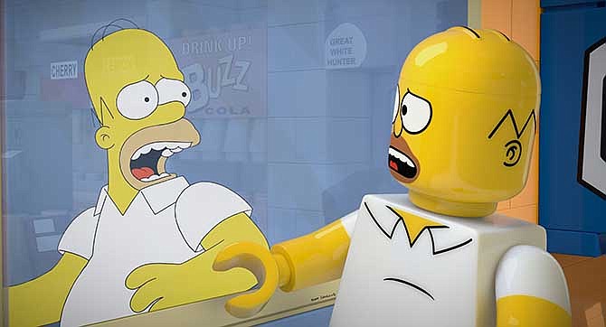 This image released by FOX shows character Homer Simpson, from the animated series, "The Simpsons," as a Lego figure in episode No. 550, titled, "Brick Like Me," airing Sunday. Using computer-generated special effects, the town of Springfield and its residents have been reimagined in the style of the famed plastic toys.