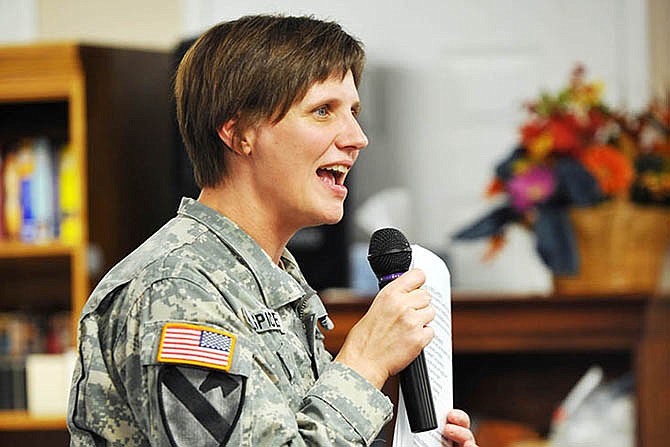 Maj. Tammy Spicer speaks at a 2012 Veterans Day event.
