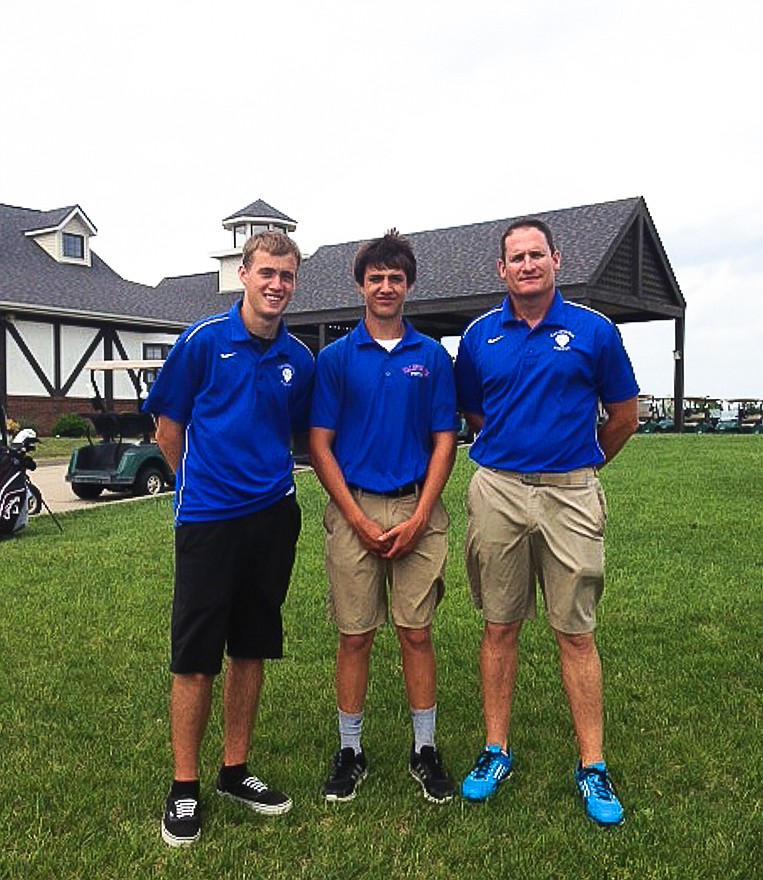 California High School freshman Dylan Kramel, center, with CHS Head Golf Coach Doug Miller at right, and senior teammate Tyler Elliott who came to support Kramel at Class 2 Sectionals Monday at Eagle Knoll Golf Club, Hartsburg. Kramel finished 37th individually.
