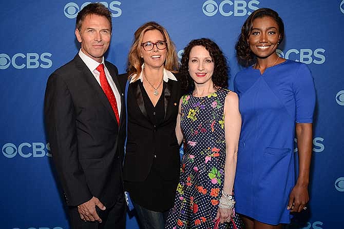 The cast of "Madam Secretary," from left, Tim Daly, Tea Leoni, Bebe Neuwirth and Patina Miller attend the CBS Network Upfront presentation at Lincoln Center on Wednesday, May 14, 2014, in New York. 