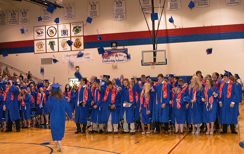 The California High School Class of 2014 tosses their caps at the end of graduation Sunday, May 18.