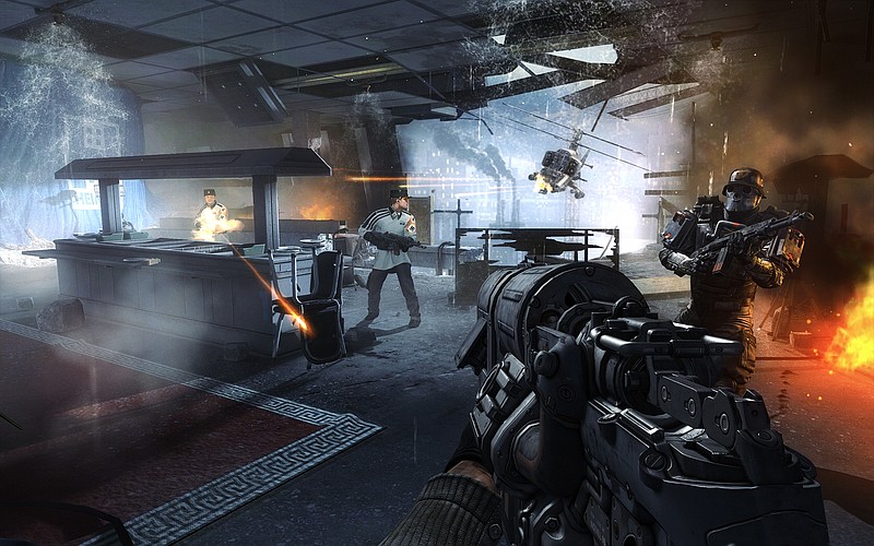 This video game image released by Bethesda Softworks shows resistance fighters battling German troops in Nazi-occupied London in a scene from "Wolfenstein: The New Order."