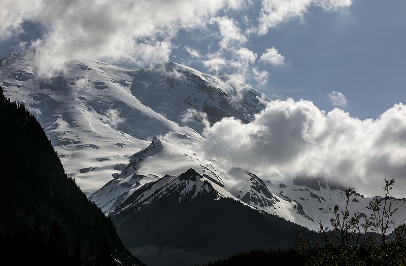 Mount Rainier as seen from the White River Campground, where six missing climbers attempting to summit, went missing and are believed dead after search attempts were suspended Saturday.