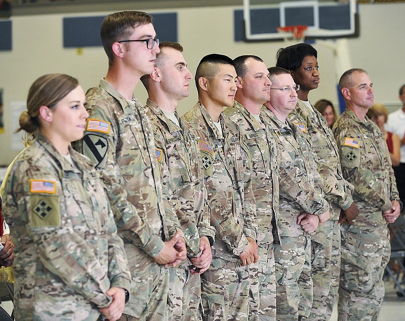 A ceremony to welcome returning members of the 70th Mobile Public Affairs Detachment was Tuesday at the Ike Skelton Training Site. This detachment mobilized July 19 to Kandahar in support of Operation Enduring Freedom and served as embedded journalists with combat units throughout the region's four provinces. Their job was to tell the stories of the soldiers who trained, advised and assisted our Afghan partners.