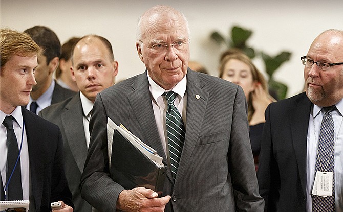 Senate Judiciary Committee Chairman Patrick Leahy, D-Vt., the president pro tem of the Senate, walks to a closed-door briefing with intelligence officials about the Obama administrations decision to swap five members of the Taliban for captive Army Sgt. Bowe Bergdahl, at the Capitol in Washington. 