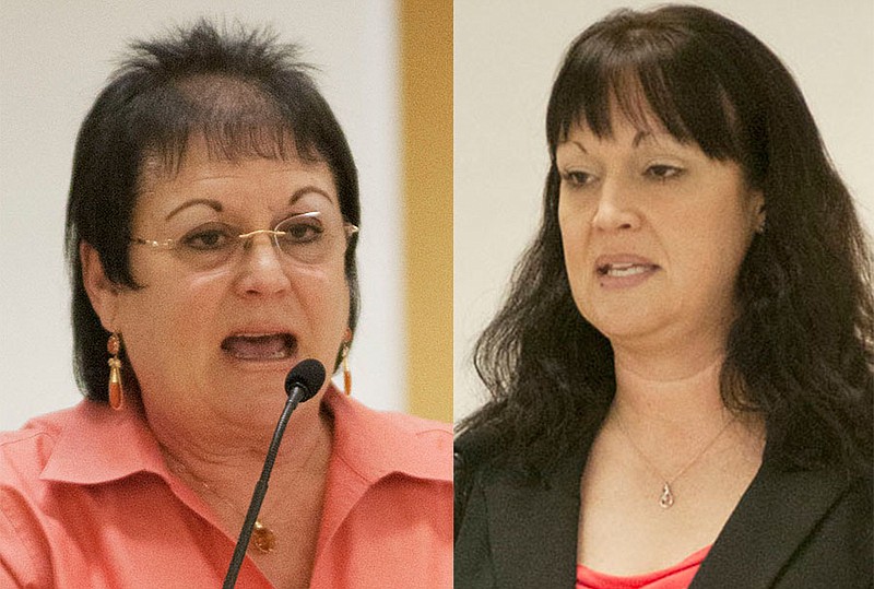 The names of Gracia Backer (left), current New Bloomfield School Board president, and New Bloomfield resident Megan Haas will be on a special July ballot after a recount showed they tied in the April election with 267 votes each.